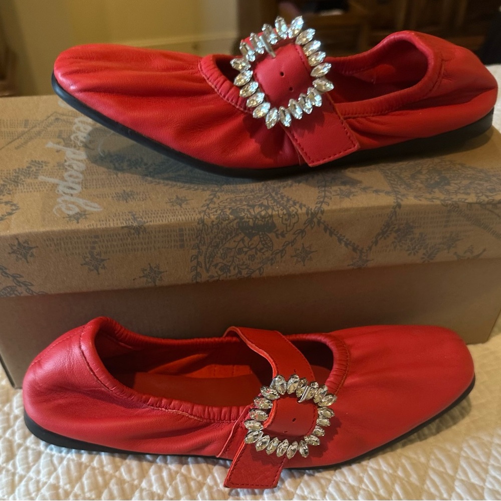 Free People Red Flats with Crystal Embellishment